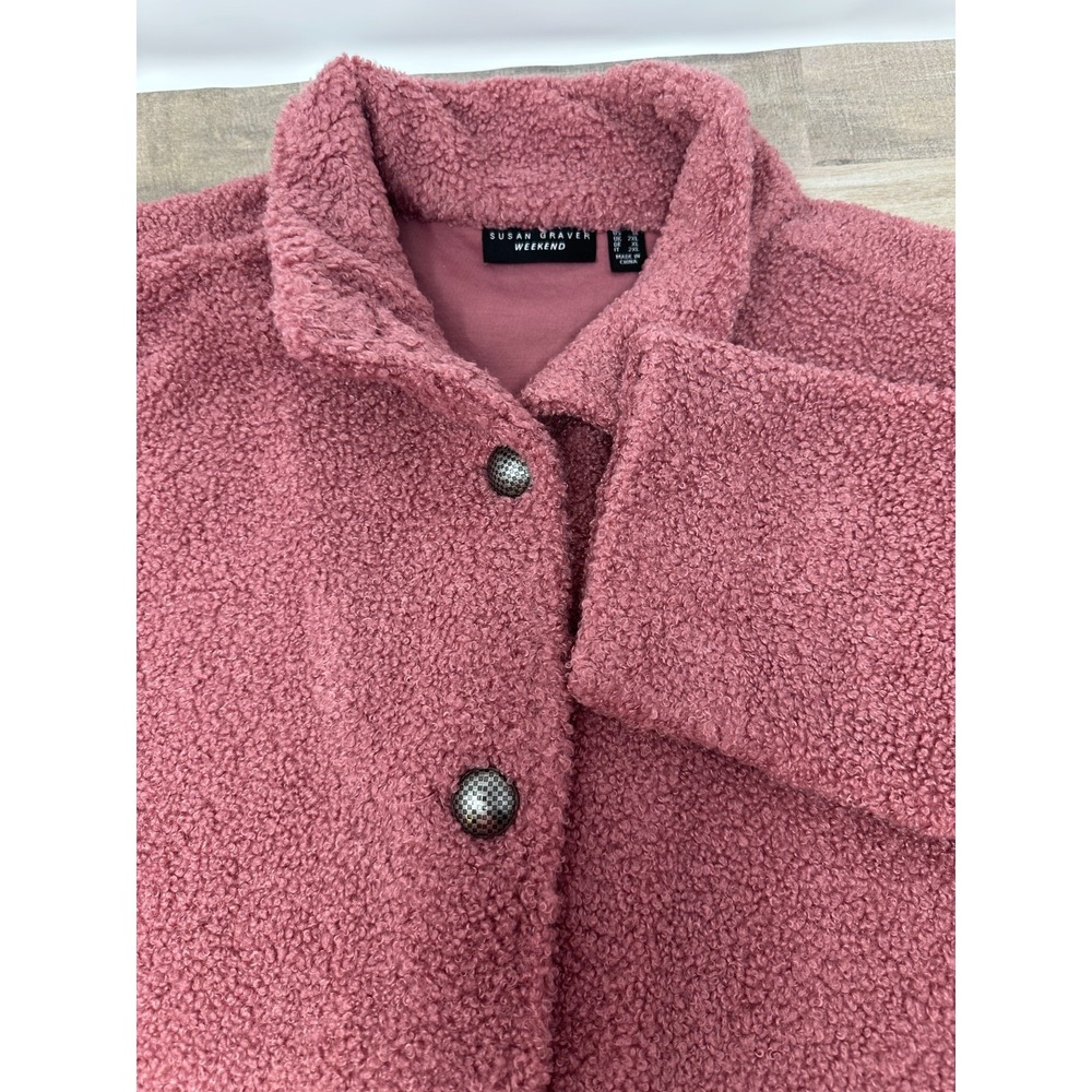 Susan Graver Weekend Knit Boucle Button-Front Jacket Vintage Rose Size 1X Plus